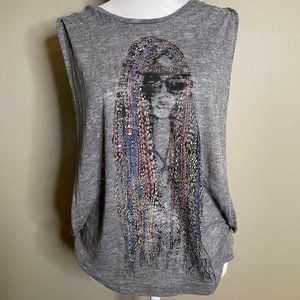 Lauren Moshi Foil Hippie Girl Muscle tank Grey Small